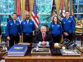 The Artemis II astronauts -- including Canadian Col. Jeremy Hansen with the Canadian flag patch on his shoulder -- visited President Donald J. Trump at the White House Wednesday -- photo by White House X