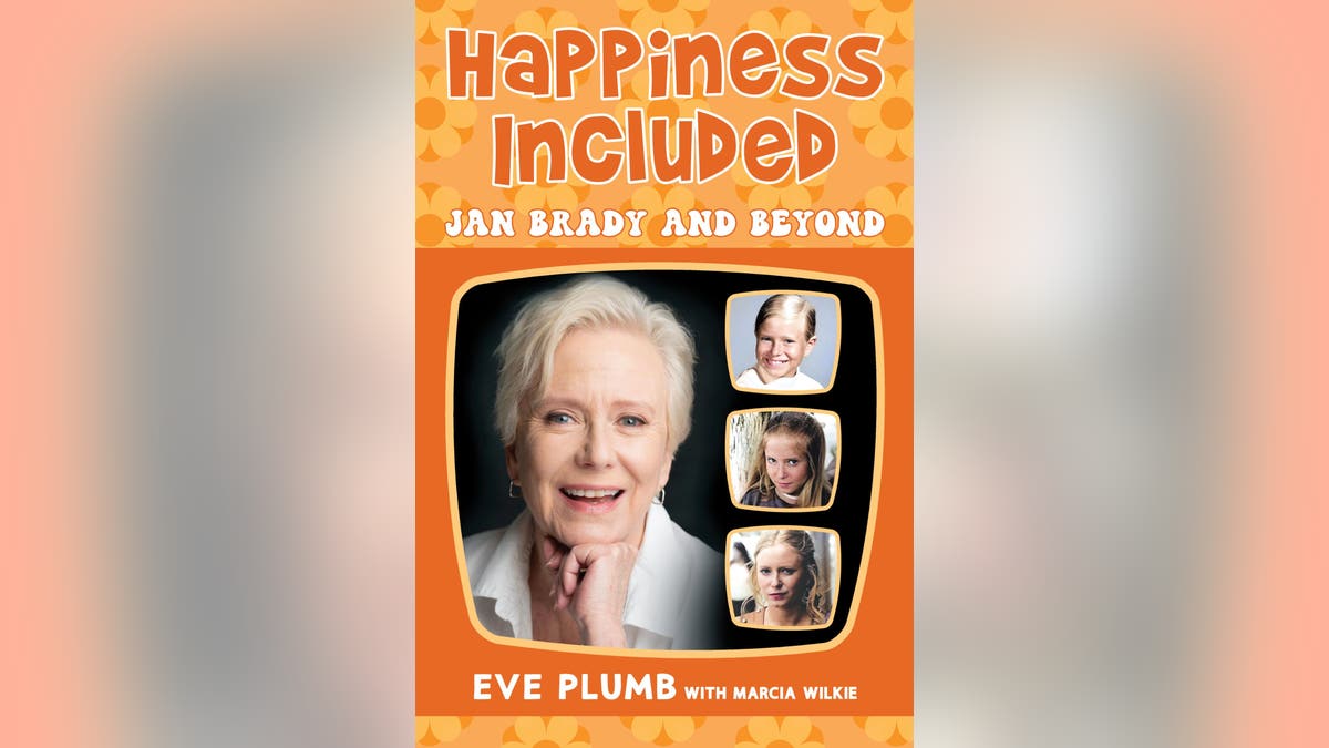 Colorful retro-style book cover with a large portrait of Eve Plumb and three smaller inset photos of her at younger ages.