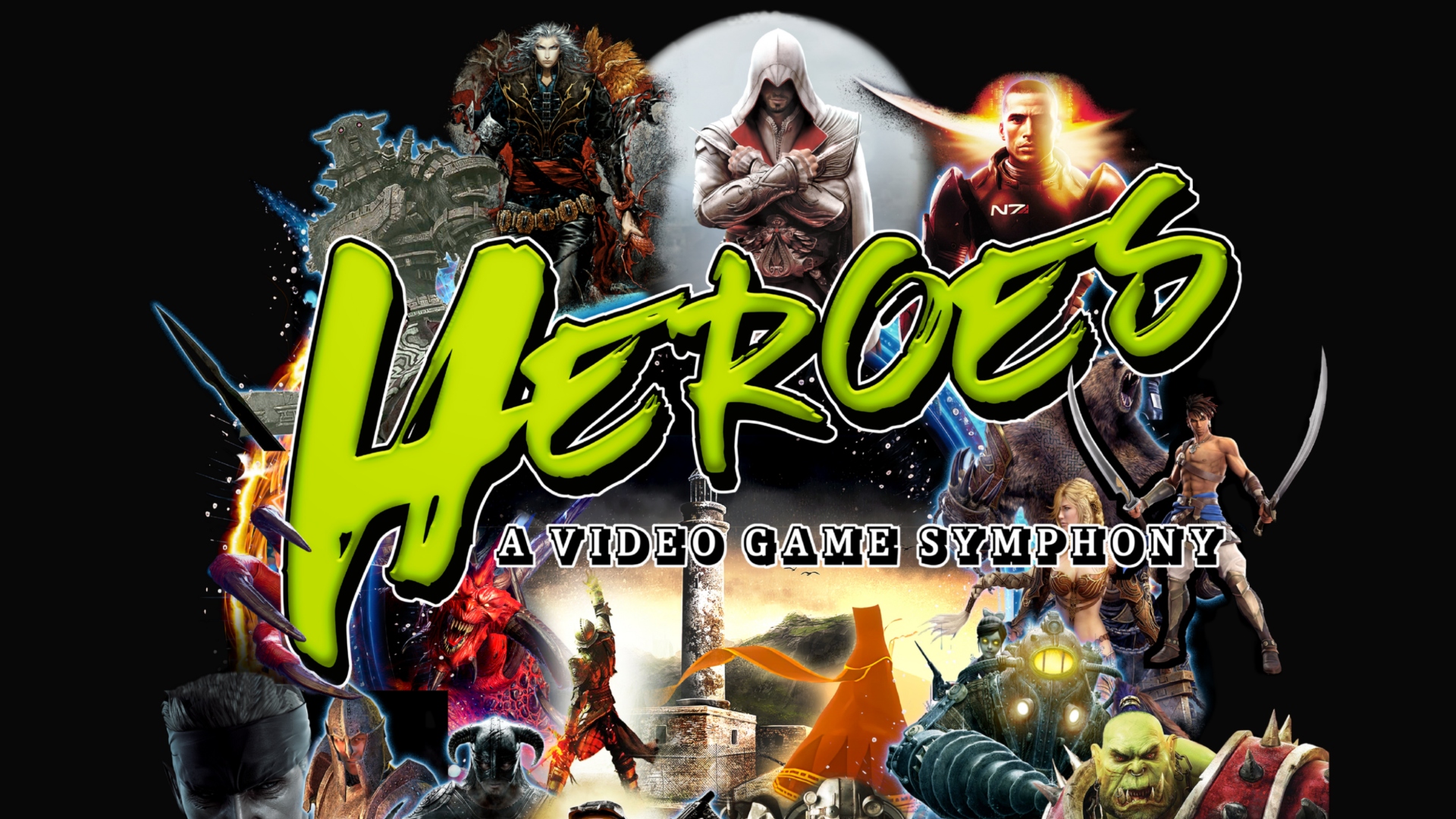 Heroes Symphony | iPhone in Canada LEGO Rock Band video game cover with a neon green LEGO ROCKS logo and a collage of hero characters surrounding it, bold and colorful.