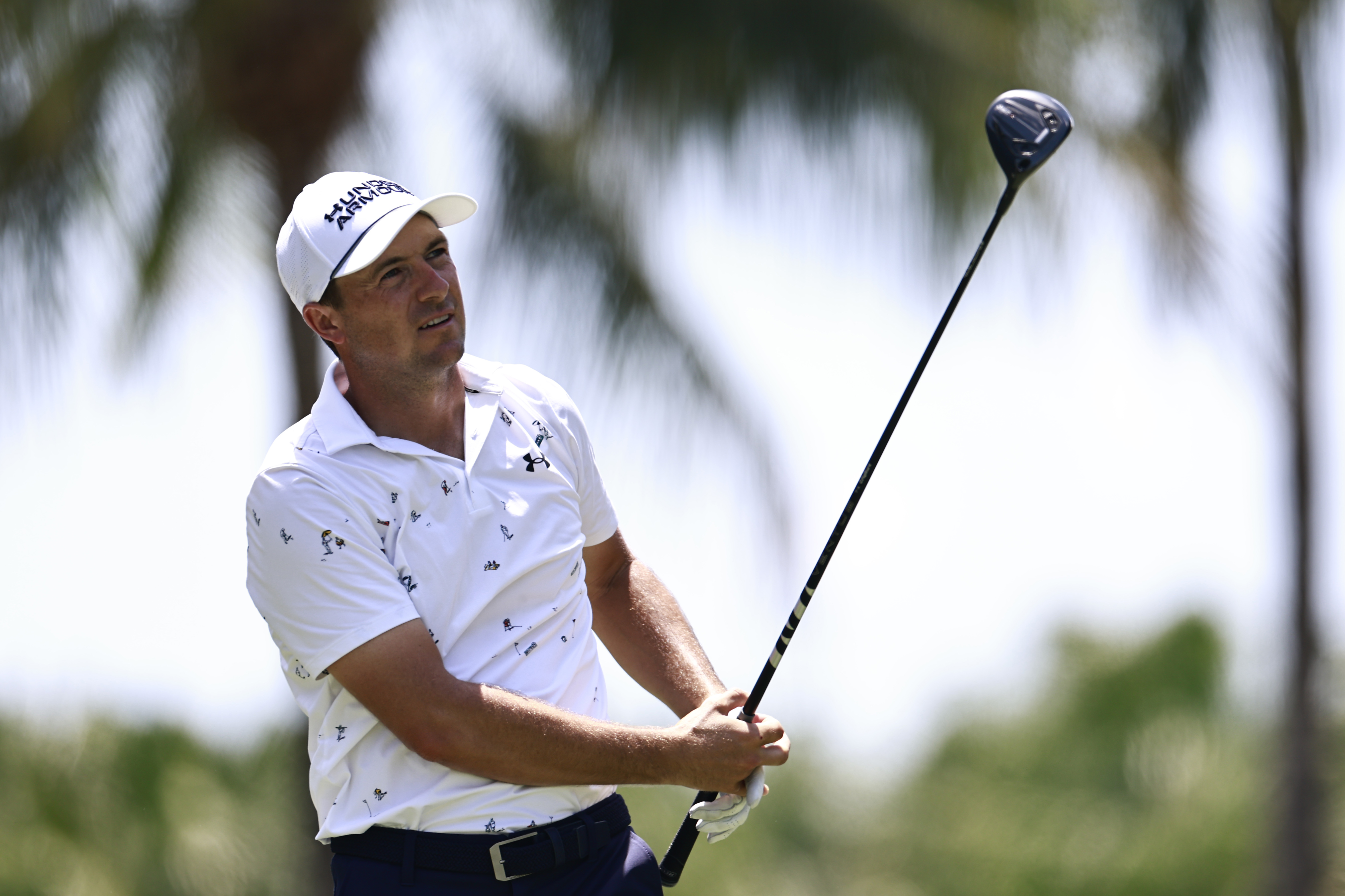 Jordan Spieth plays his shot from the seventh tee during the first round of the Cadillac Championship 2026
