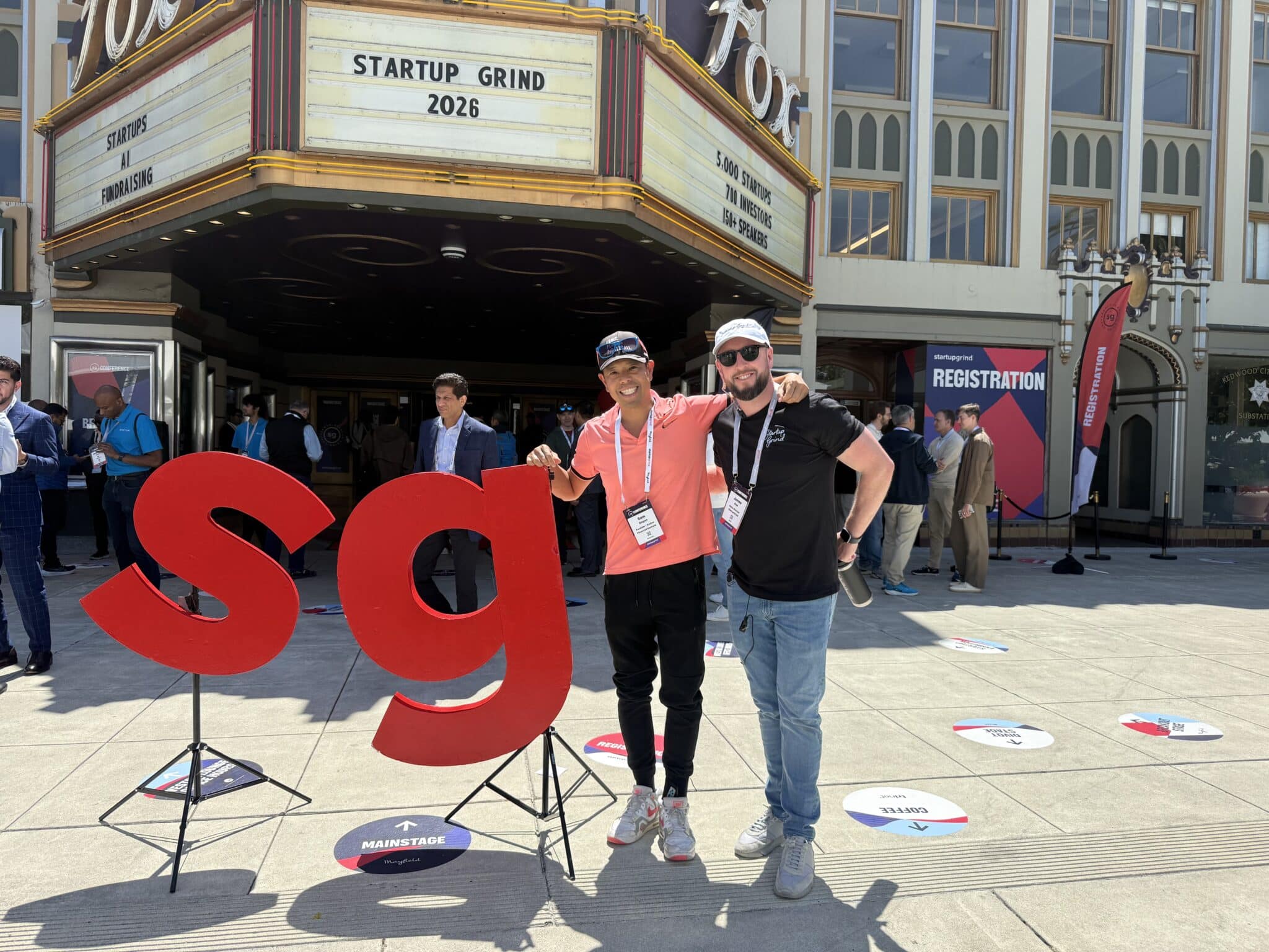 Sam Dogen and Startup Grind conference organizer James Gee in Redwood City, CA Fox Theatre 2026 - AI maximalist