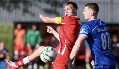 MY BALL: Captain Ronan Hale challenges for a ball in the midfield