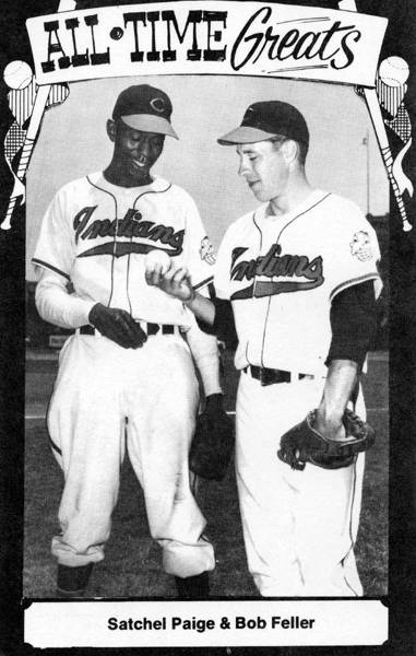 Satchell Paige and Bob Feller, c. 1948. Feller pitched his first major league game at League Park in 1936. Paige never played at League Park as an Indian, nut he likely played there in the Negro Leagues.