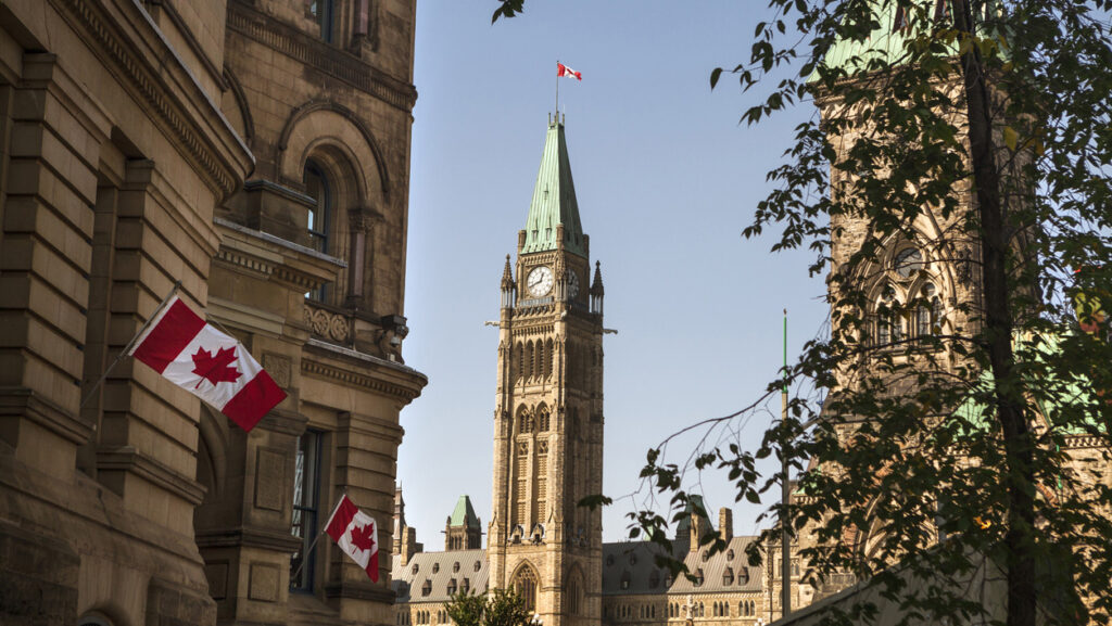 Parliament Building with Peace Tower on Parliament Hill in Ottawa, Canada