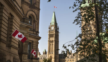 Parliament Building with Peace Tower on Parliament Hill in Ottawa, Canada