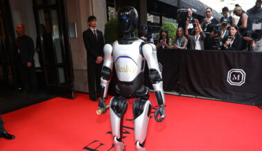 AgiBot ROBOT nabs spotlight ahead of Met Gala red carpet as it poses for cameras outside famous hotel