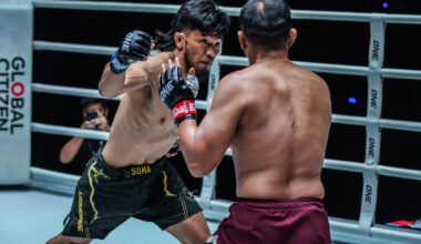 MMA fighter Lito Adiwang punches Eko Roni Saputra at ONE Fight Night 43