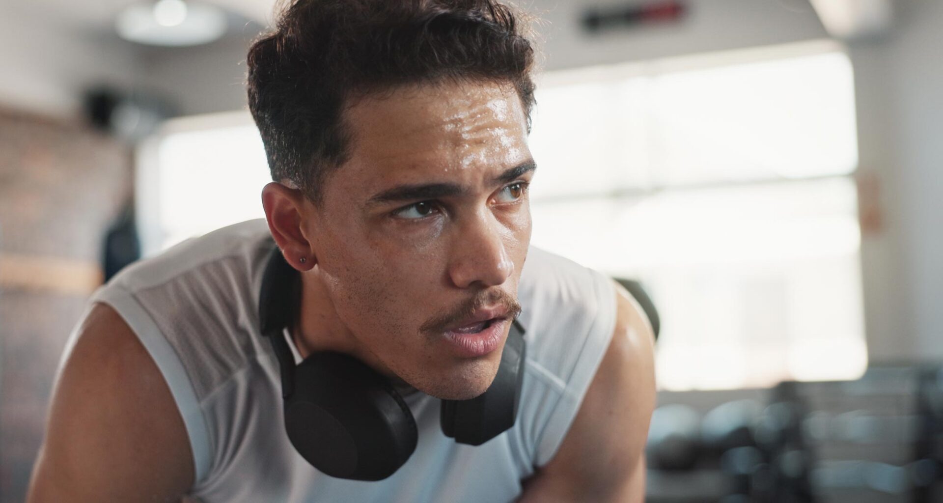 Man Sweating Intense Workout Cardio Fitness