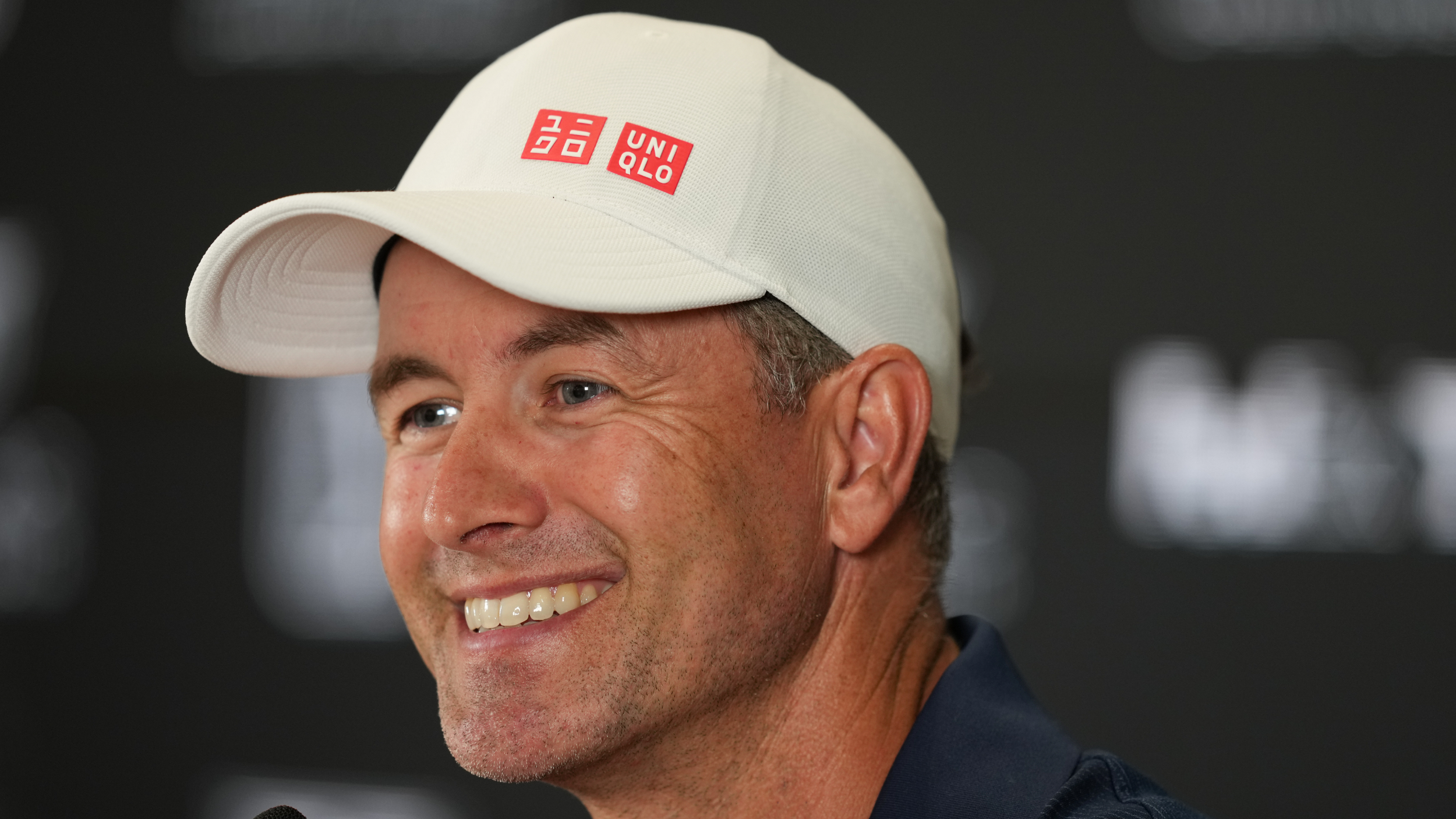 Adam Scott talks to the press before the PGA Tour's Cadillac Championship