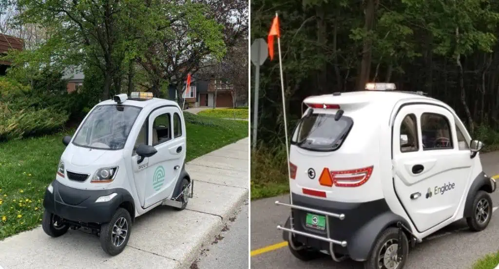 small survey vehicles doing important road work in mississauga.