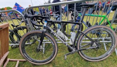 A black and white Specialized S-Works gravel bike at the Gralloch gravel race