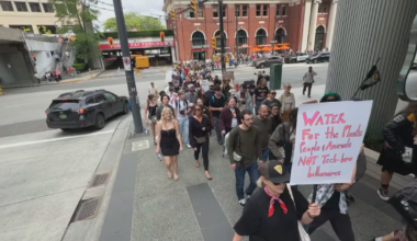 Hundreds march in opposition to AI data centres in Vancouver - CTV News