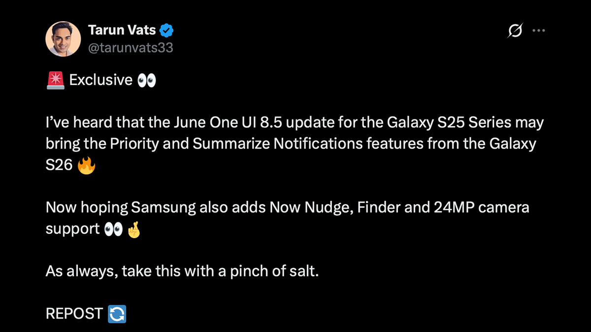 One UI 8.5 june update S26 AI features X post One UI 8.5 june update S26 AI features X post