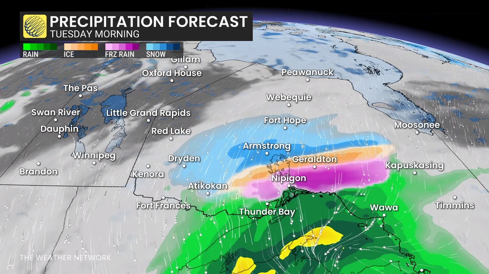 Ontario precipitation forecast Tuesday morning