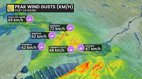 Ontario wind gusts May 23 2026