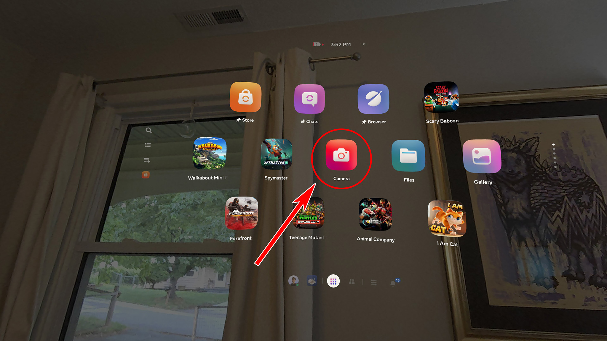 How to open the camera utility on the Meta Quest's Navigator UI