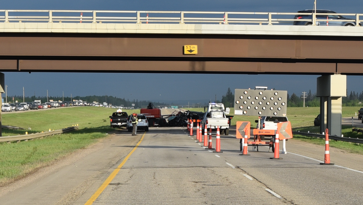 Driver killed after colliding with construction platform on highway west of Edmonton: police