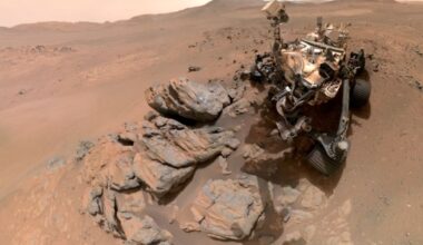 NASA's Perseverance rover captured this selfie as it looks down at a rocky outcrop named Arathusa. The image is composed of 61 images taken on March 11th. Arathusa may predate the formation of Jezero Crater, the larger landscape feature that Perseverance is exploring. Image Credit: NASA/JPL-Caltech/MSSS