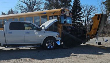 No students injured in collision between school bus, pickup truck on highway west of Winnipeg