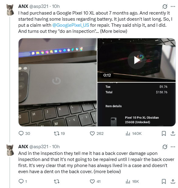 Pixel 10 Pro XL repair experience asp321
