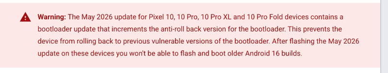 Pixel 10 anti rollback warning