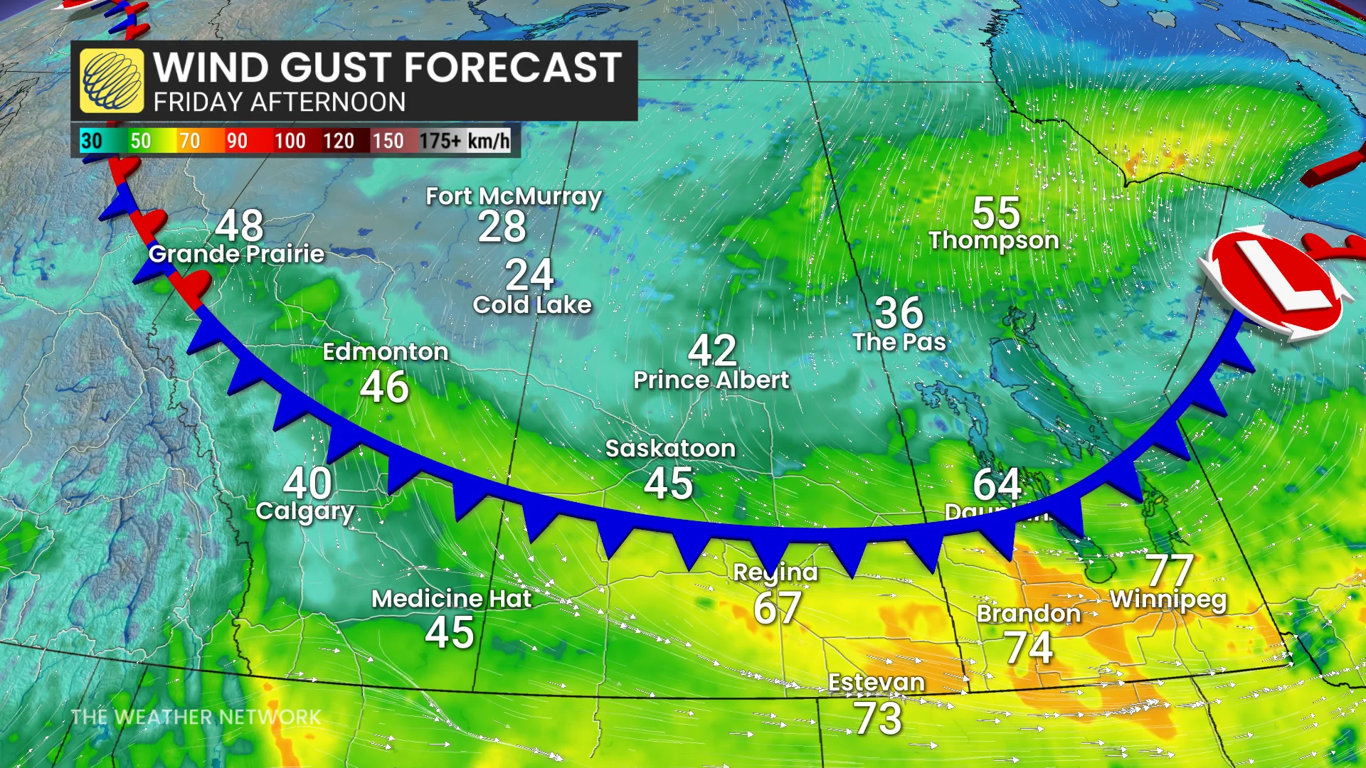Prairies Wind Gust Forecast Friday Afternoon