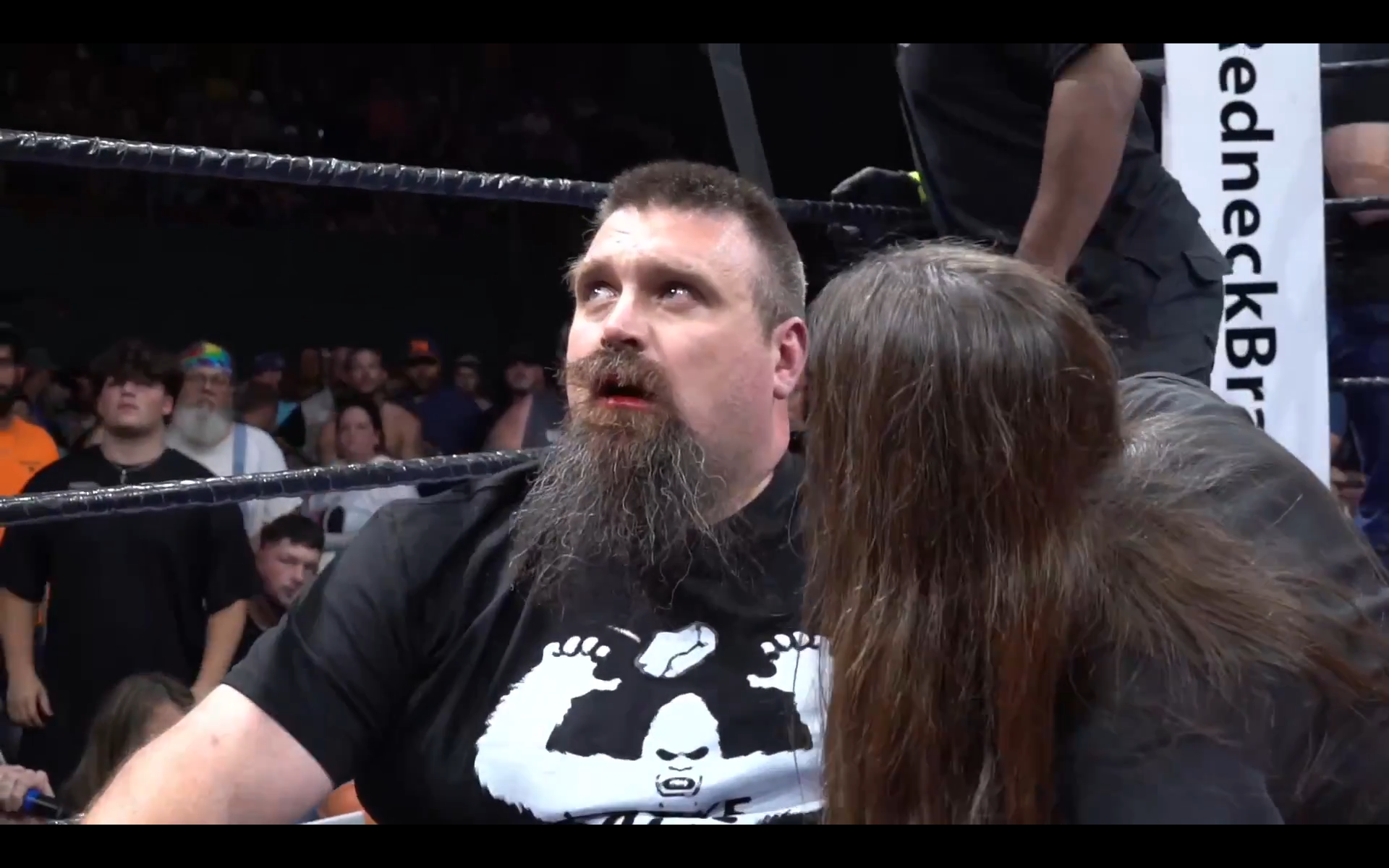 A dazed Sasquatch contemplates the injustice of his own signature technique