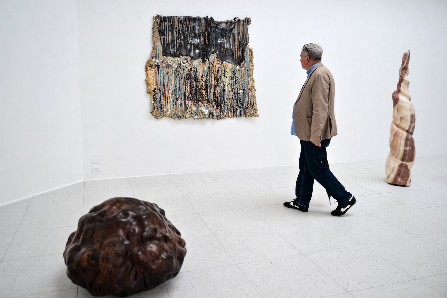An array of "Not Yet Titled Works" by US artist Alma Allen in the United States Pavilion during the pre-opening press view of the 61st Venice Art Biennale in Venice on May 5. 99 countries are participating in the 61st International Art Exhibition of La Biennale di Venezia (2026) which runs from May 9 to November 22, 2026. 