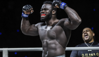 Oumar "Reug Reug" Kane flexes his muscles at ONE 169, November 28, 2024.