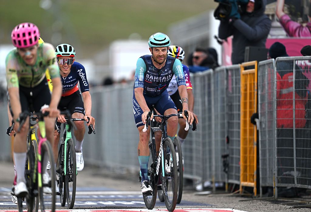 Damiano Caruso of Italy and Team Bahrain - Victorious crosses the finish line during the 109th Giro d'Italia 2026, Stage 7 a 244km stage from Formia to Blockhaus