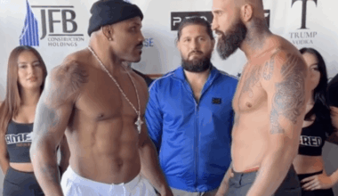 Yoel Romero stares down Alex Nicholson at Gamebred Bareknuckle MMA