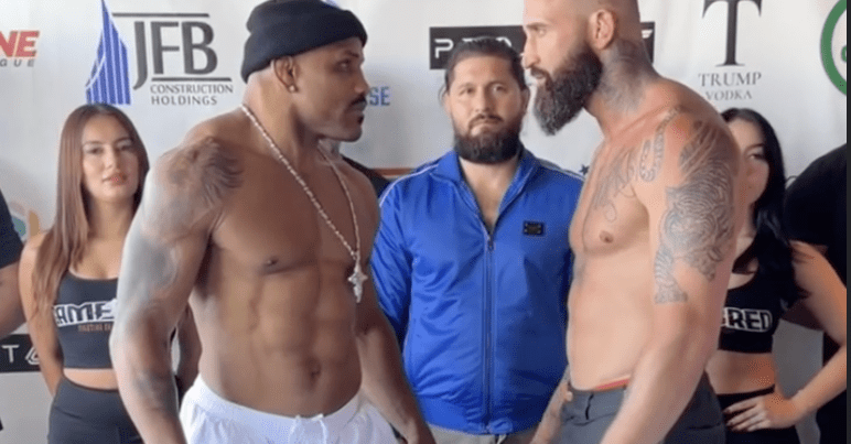 Yoel Romero stares down Alex Nicholson at Gamebred Bareknuckle MMA