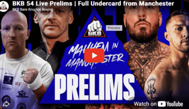 Video: BKB 54 Manchester prelims, LIVE bareknuckle fights on YouTube