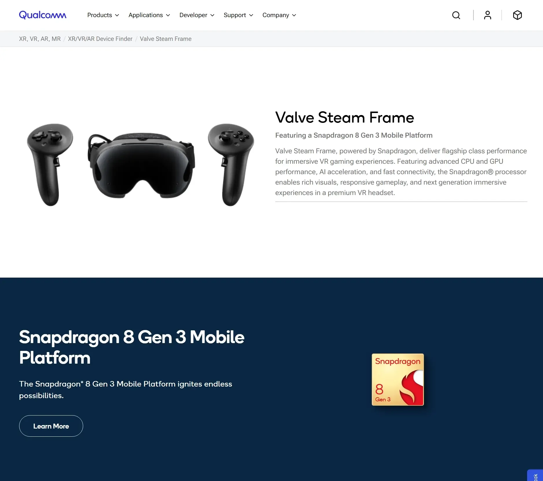 The Steam Frame Gets Its Own Page On Qualcomm's Website 1 Screenshot 12 5 2026 72326 www.qualcomm.com