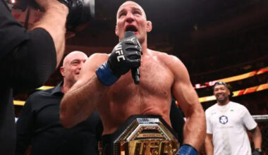 Sean Strickland celebrates UFC 328 title win