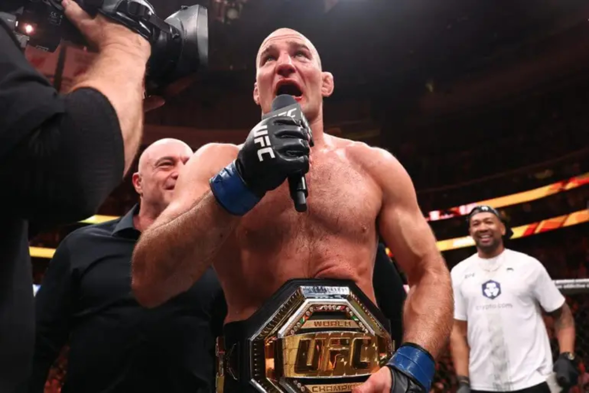 Sean Strickland celebrates UFC 328 title win