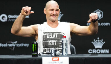 Sean Strickland entertains fans during UFC 312 presser