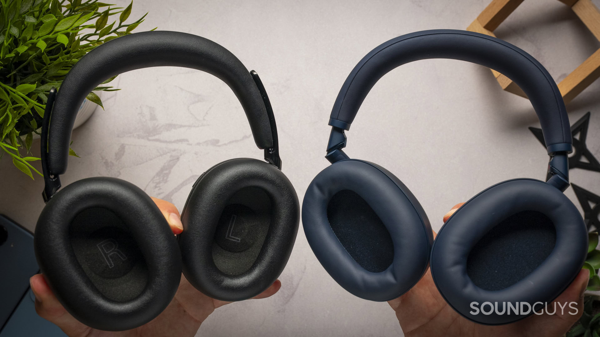 Sony WH-1000XX The Collexion Vs-17 Top down photo of the Sony WH-1000XX headphones outer ear cups, next to the WH-1000XM6 ear cups.