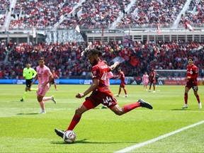 Raheem Edwards of Toronto FC shoots