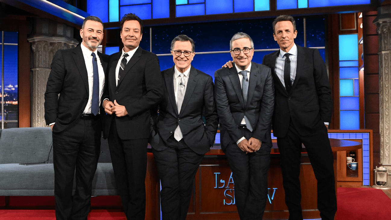 Jimmy Kimmel, Jimmy Fallon, Stephen Colbert, John Oliver and Seth Meyers on 'The Late Show.'