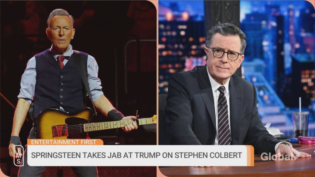 Click to play video: 'Bruce Springsteen takes shot at Trump during appearance on ‘The Late Show With Stephen Colbert’'