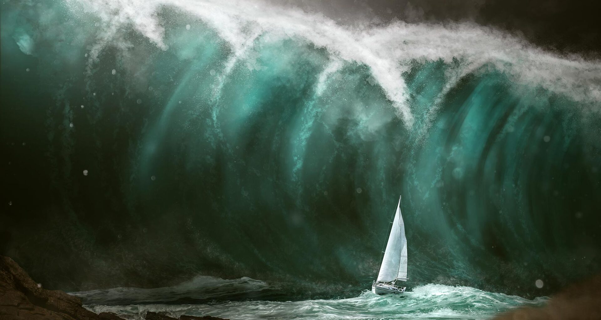 Tsunami Wave Small Sailboat