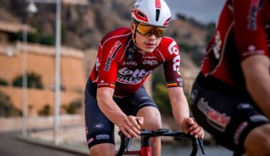Belgian Arnaud De Lie of Lotto-Intermarche pictured in action during a training ride