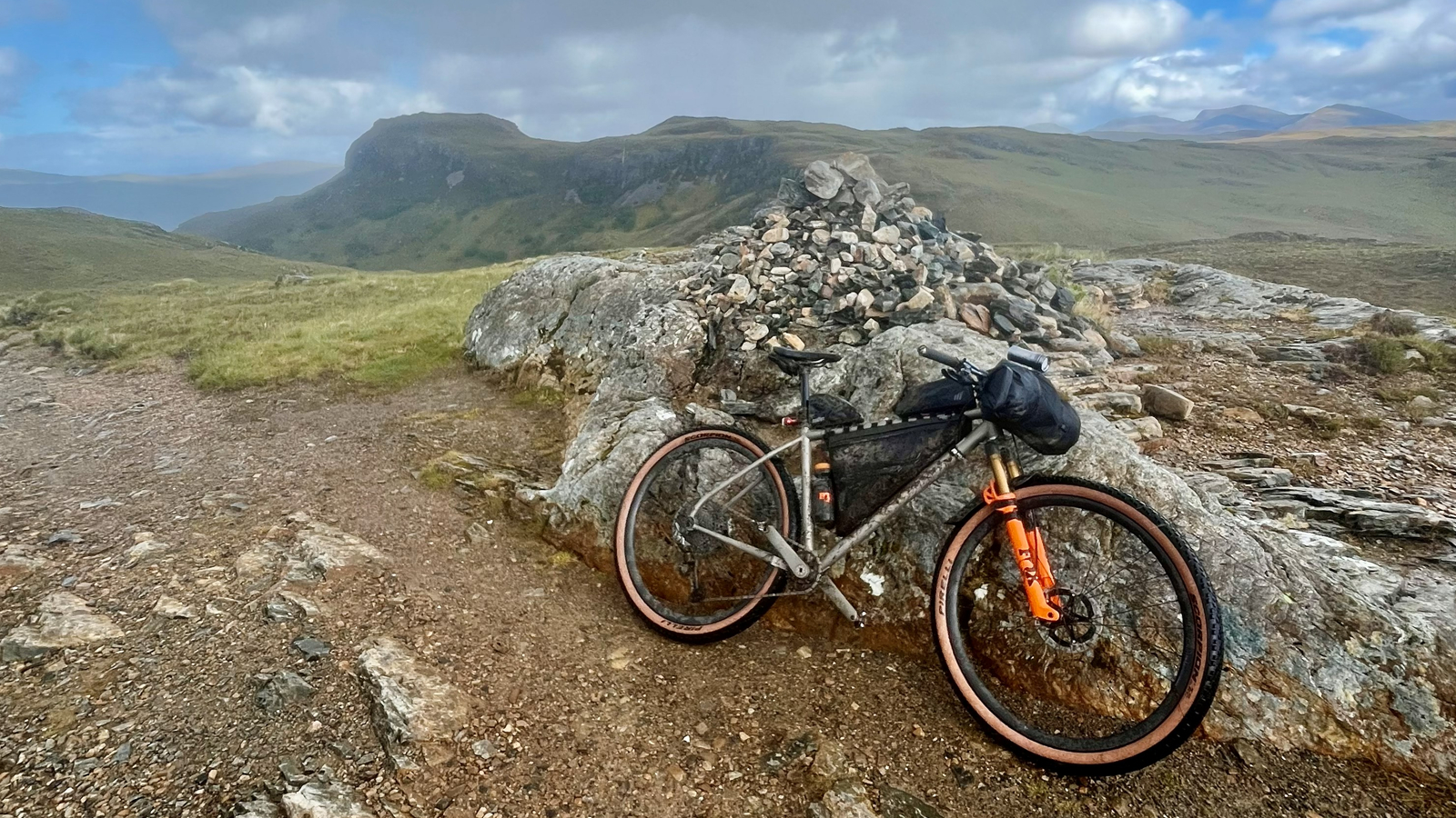 Gloria All Terrain bike loaded up with bikepacking gear