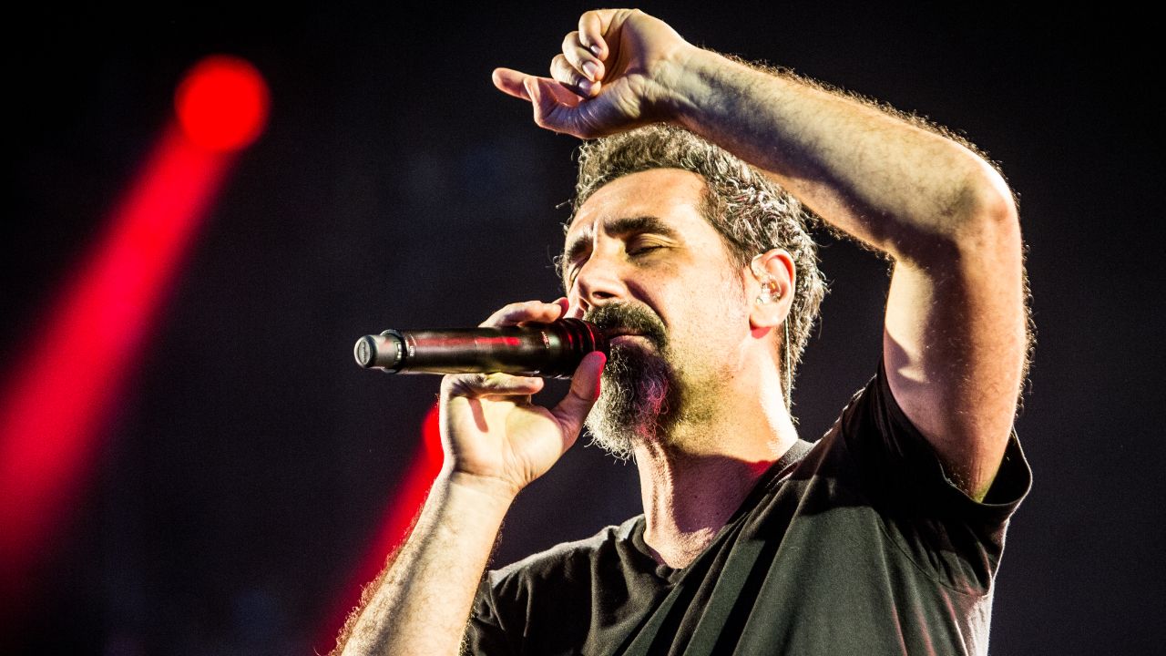 Serj Tankian onstage with System Of A Down in 2017