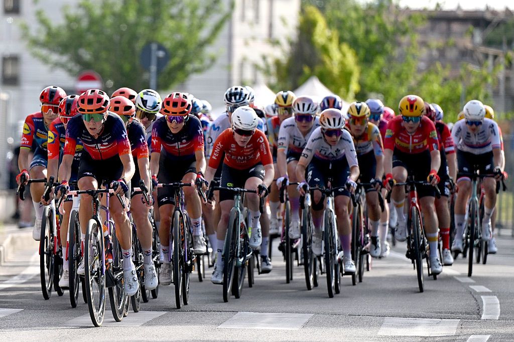 Team Human Powered Health leads the peloton during the opening stage of the 2026 Giro d'Italia Women in Ravenna, Italy. (Photo by Luc Claessen/Getty Images)