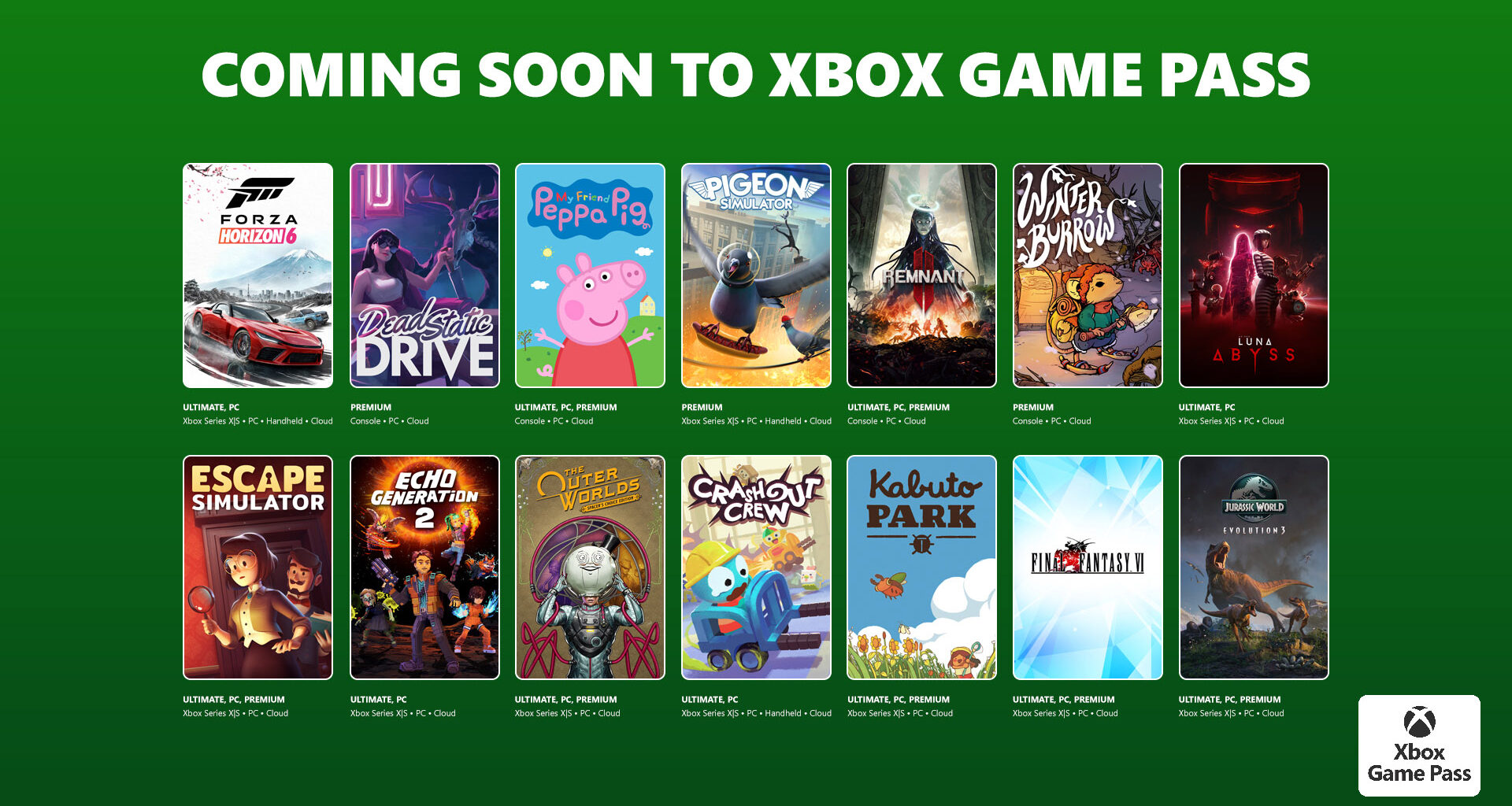 Coming to XBOX Game Pass: Forza Horizon 6, Escape Simulator, Jurassic World Evolution 3, and More