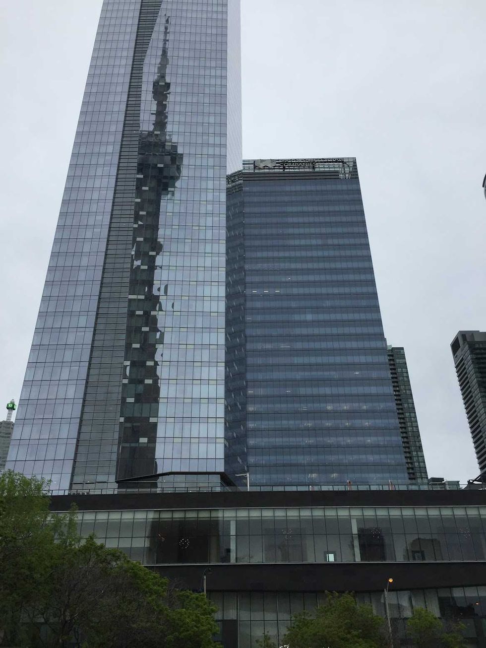 A tall building in a city.