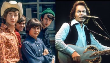 LEFT: The Monkees Davy Jones, Peter Tork, Micky Dolenz, Michael Nesmith. RIGHT: Neil Diamond performs onstage with an Ovation acoustic guitar in circa 1977 in Los Angeles, California.