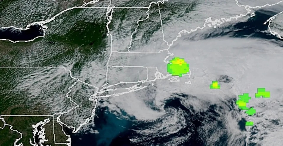 NOAA - PHOTO: People in Massachusetts reported hearing a loud boom Saturday afternoon, but it's not immediately clear what it was. NOAA's GOES-19 weather satellite Geostationary Lightning Mapper showed a burst over the Massachusetts coast.